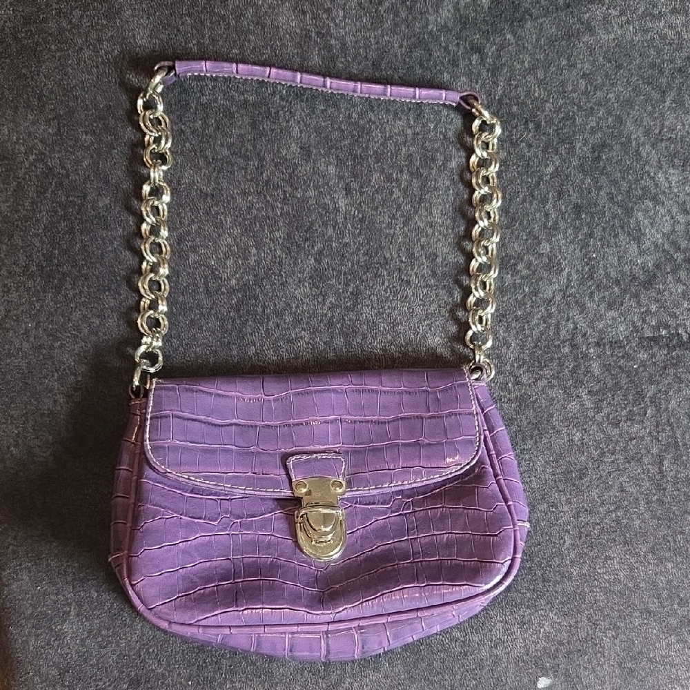 Purple Croc-Embossed Chain Shoulder Bag